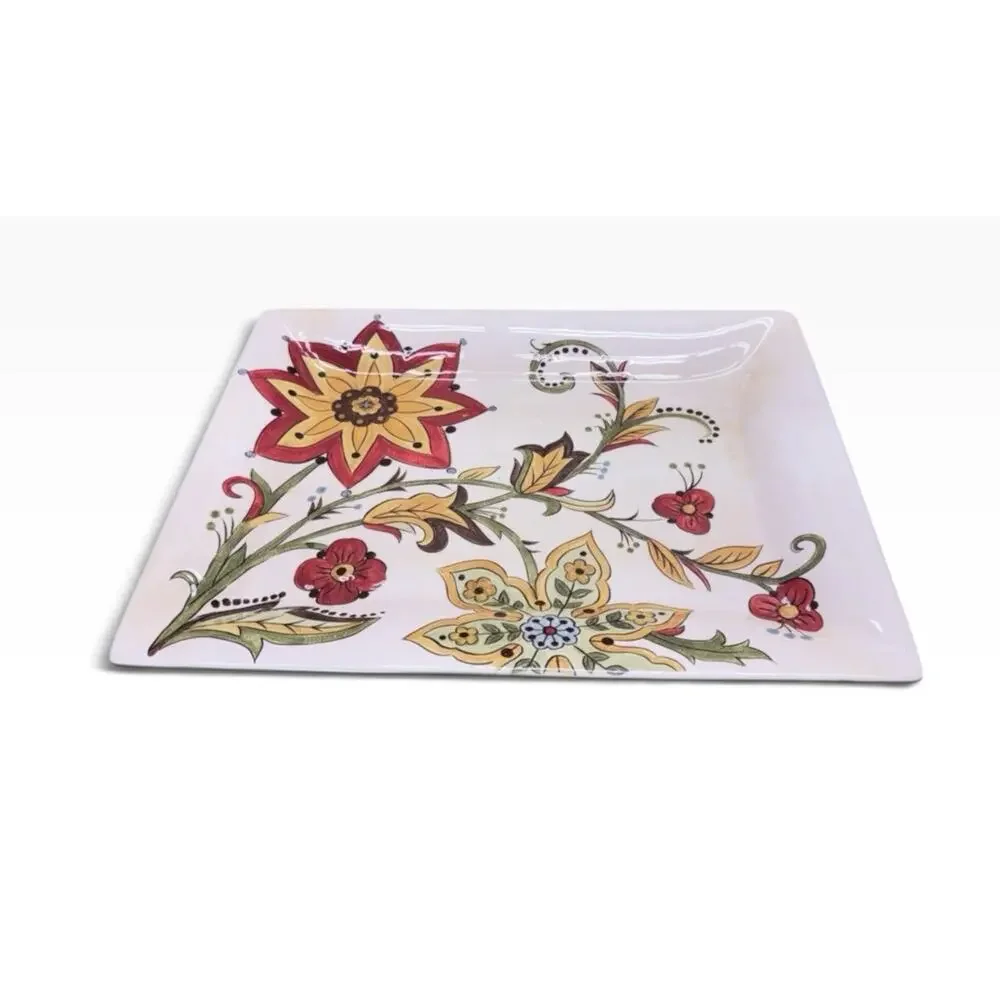 Pier 1 Carynthum 16” Rectangular Hand Painted Earthenware Floral Serving Plate